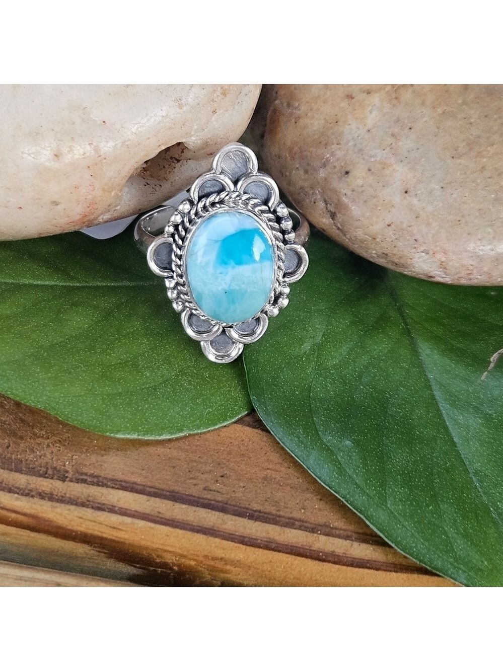 Dominican Republic Larimar Sterling Silver Ring Sz 8